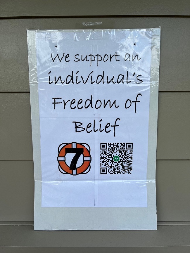 Poster with the words "We support an individual's Freedom of Belief.