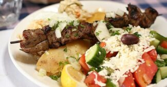 Greek food on a plate.